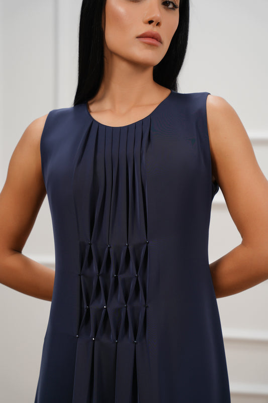 Stone pleated detail dress