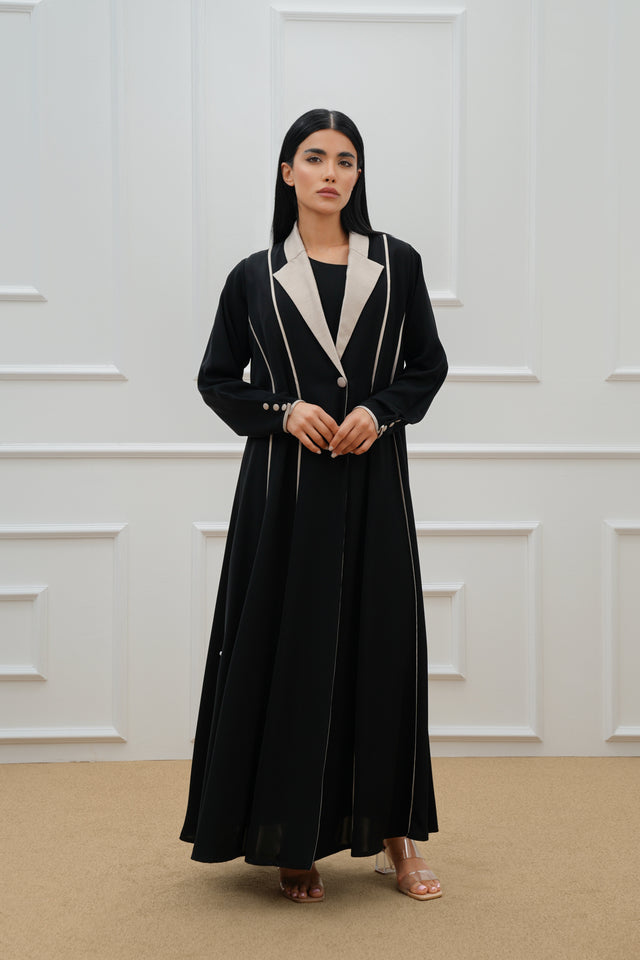 Two tone double breasted collar abaya