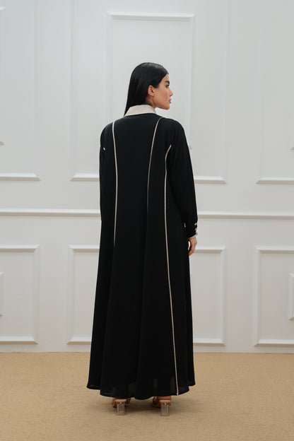 Two tone double breasted collar abaya