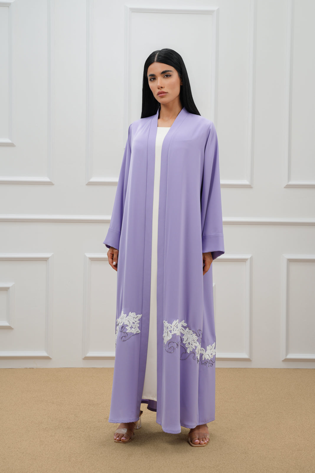 Embroidered lace abaya