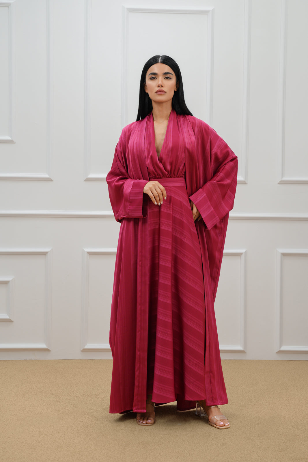 Stripe Silk Farasha Abaya Set