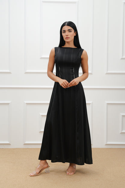 Embroidered Stripe Silk Abaya Set