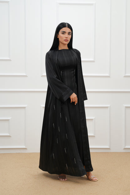 Embroidered Stripe Silk Abaya Set