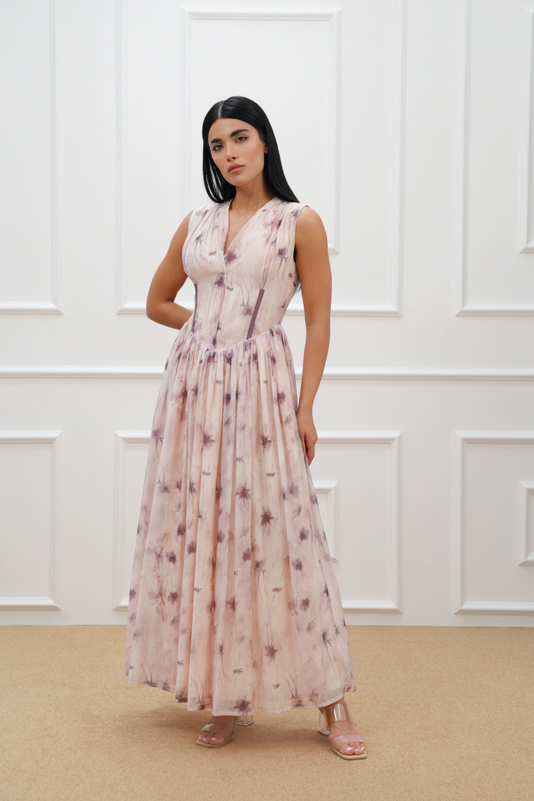 Floral Abaya & Corset Dress Set