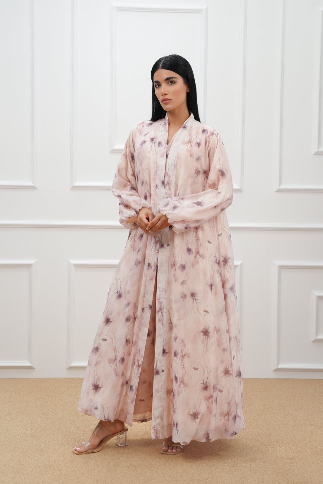 Floral Abaya & Corset Dress Set