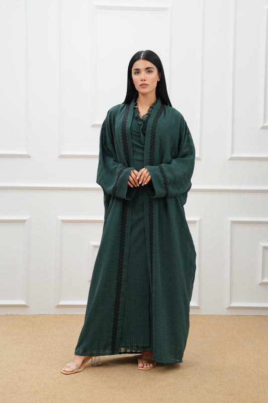 Checkered lace organza Abaya Set