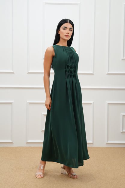 Stone pleated detail dress