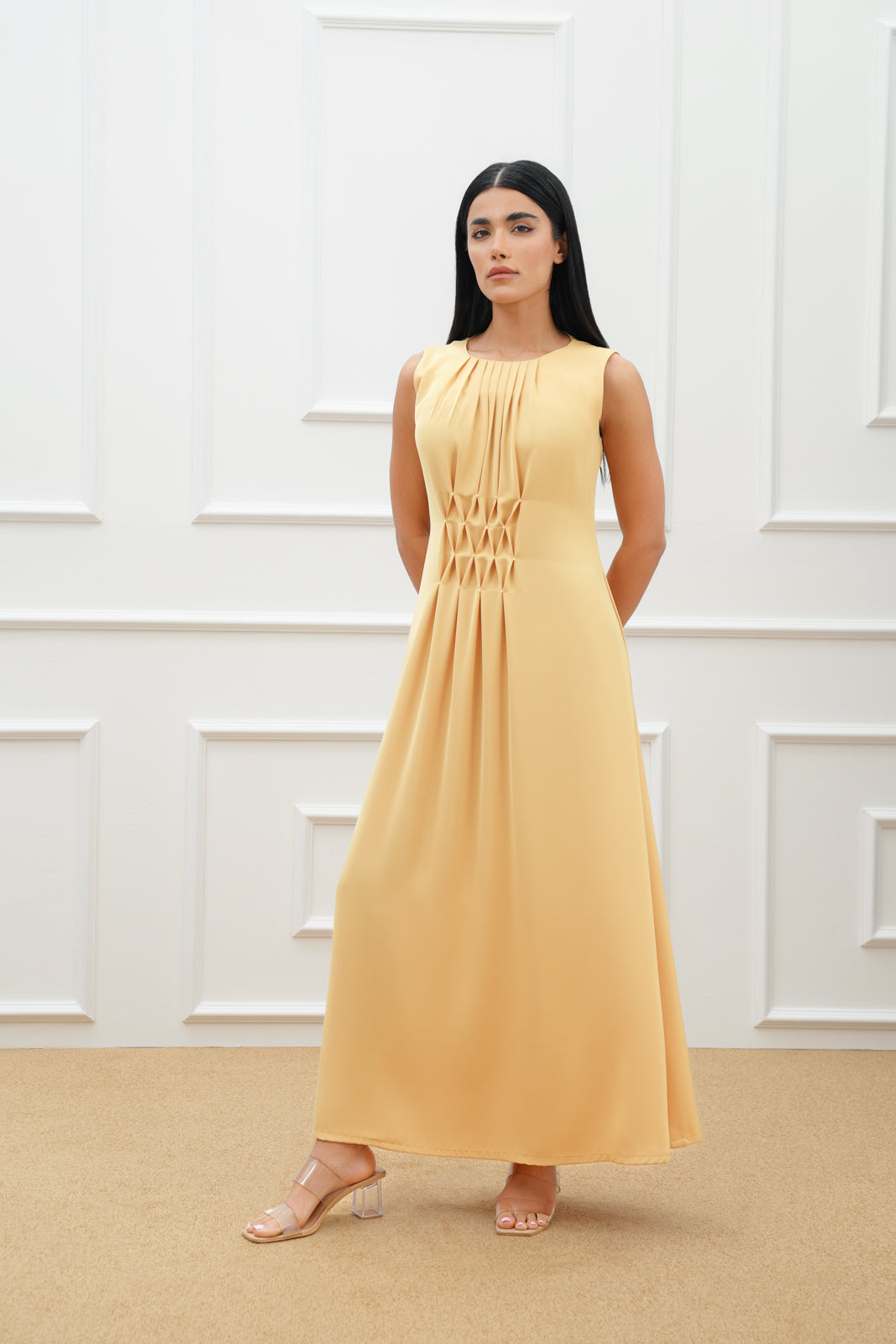 Stone pleated detail dress