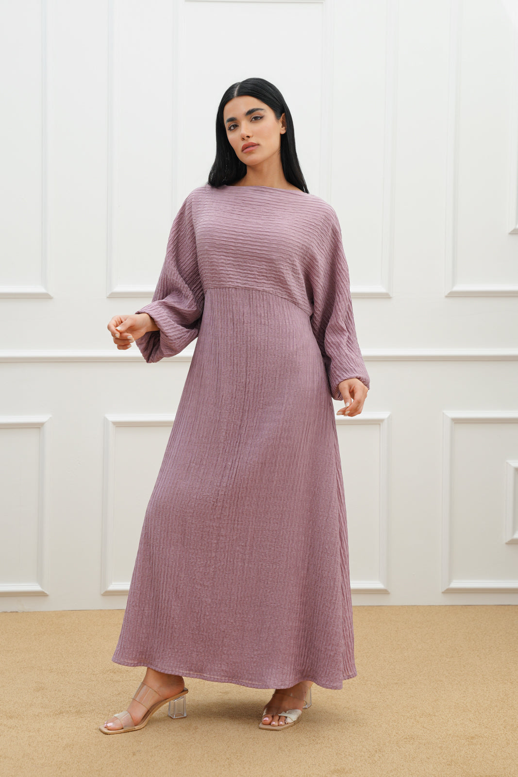 Two-Tone Jacquard Farasha abaya with Butterfly cut dress Set