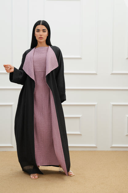 Two-Tone Jacquard Farasha abaya with Butterfly cut dress Set