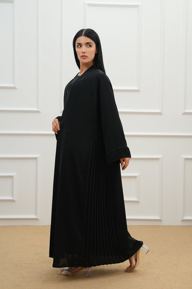 Side embroidered pleated abaya