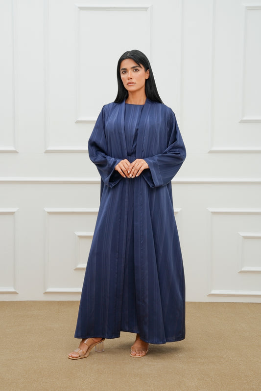 Sleeve Detail Stripe Silk Abaya Set