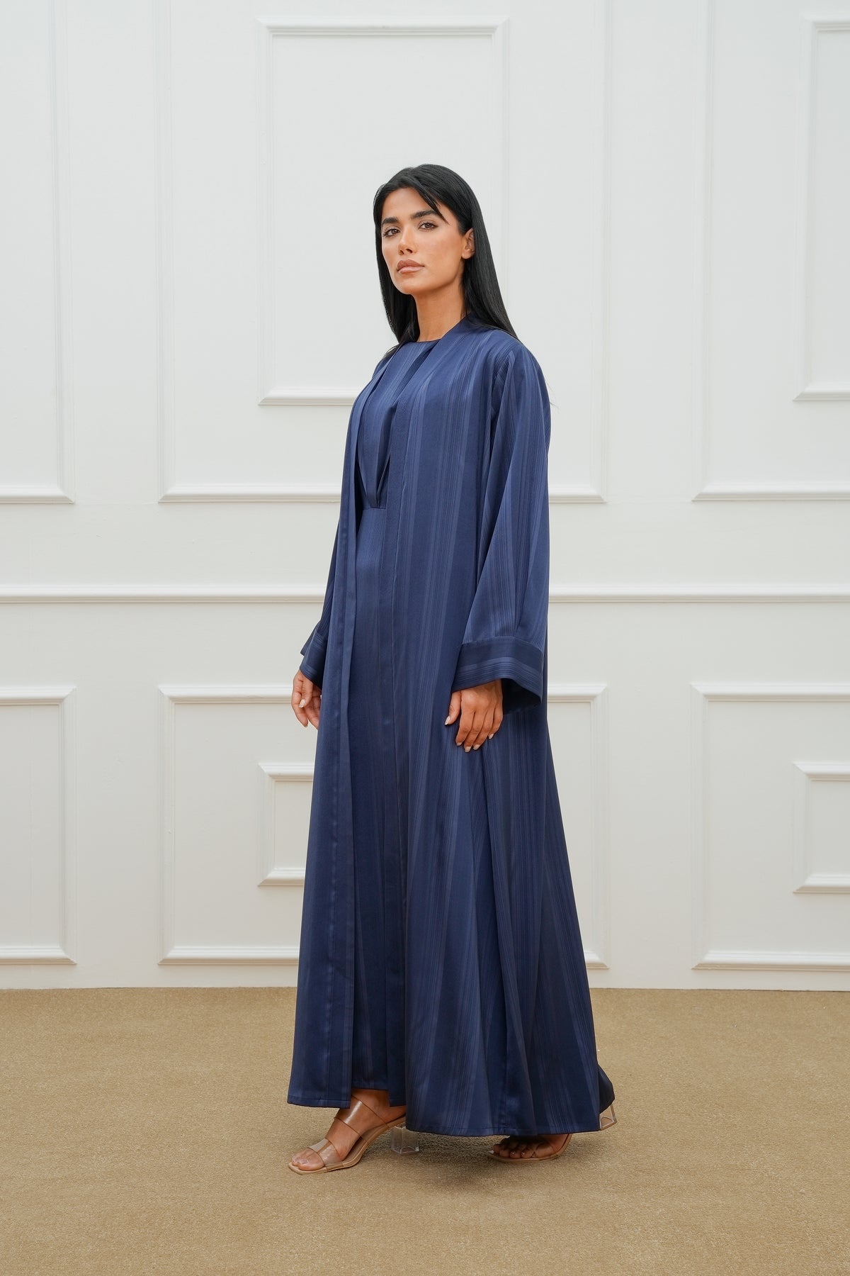 Sleeve Detail Stripe Silk Abaya