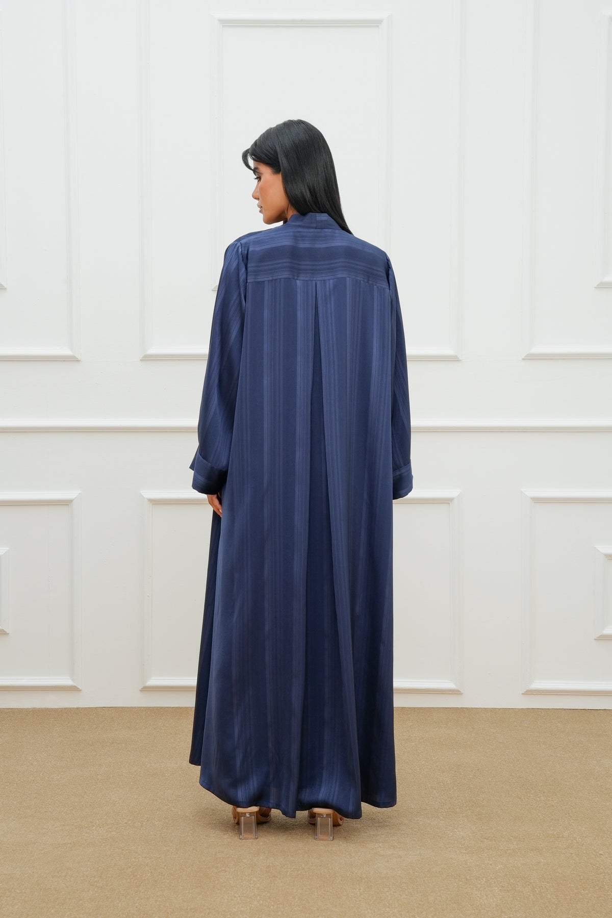 Sleeve Detail Stripe Silk Abaya