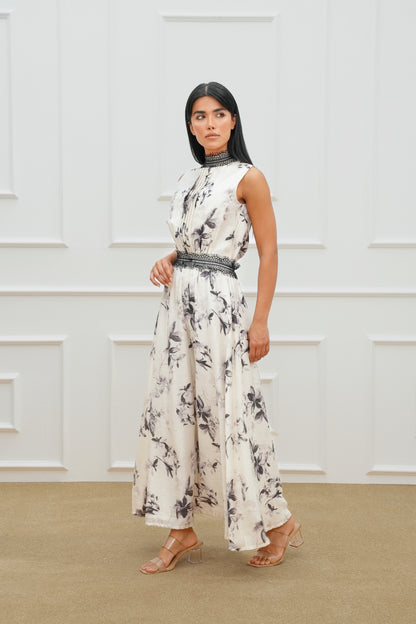 Lace High Neck Printed Dress