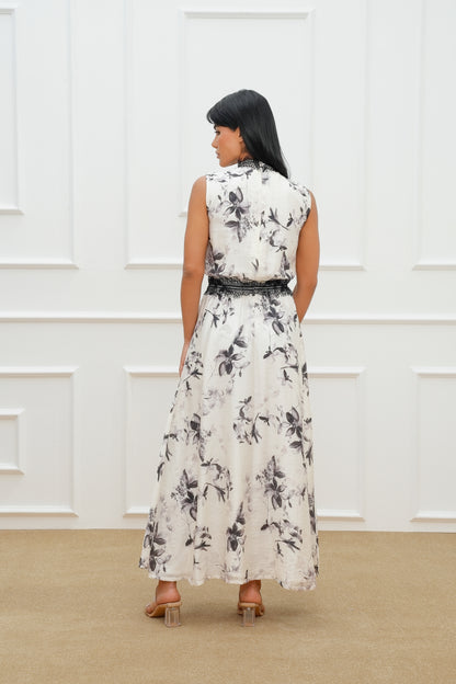 Lace High Neck Printed Dress