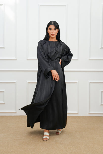 Sleeve Detail Stripe Silk Abaya