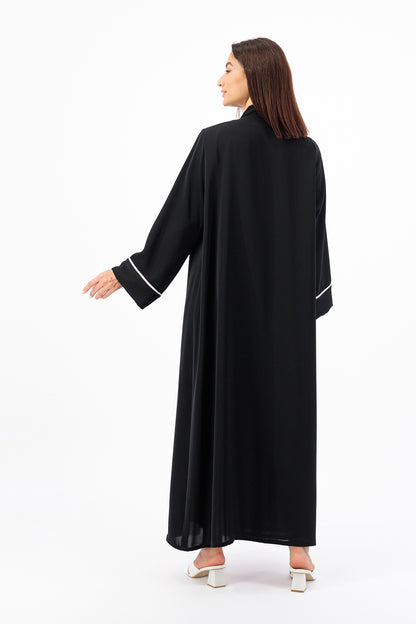Contrast box pleated Abaya with Pearl piping details