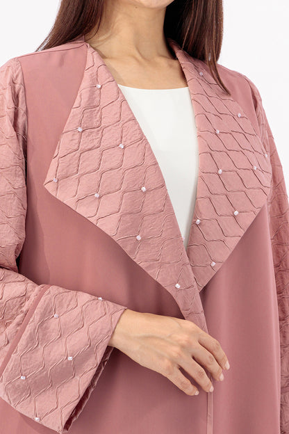 Wide collar diamond textured abaya