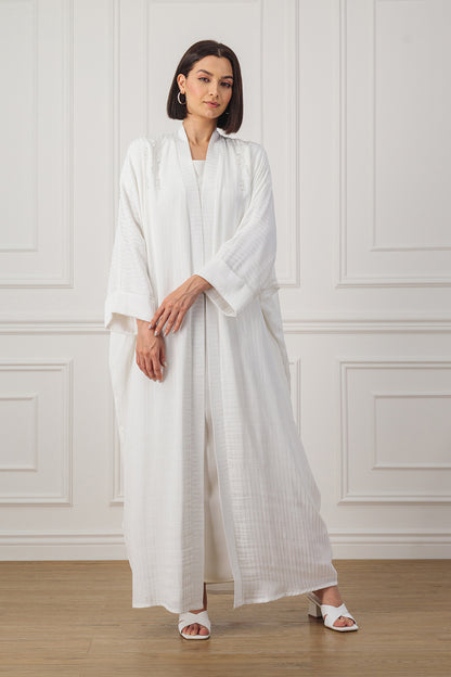 Striped farashah cut abaya with bodice embellishment