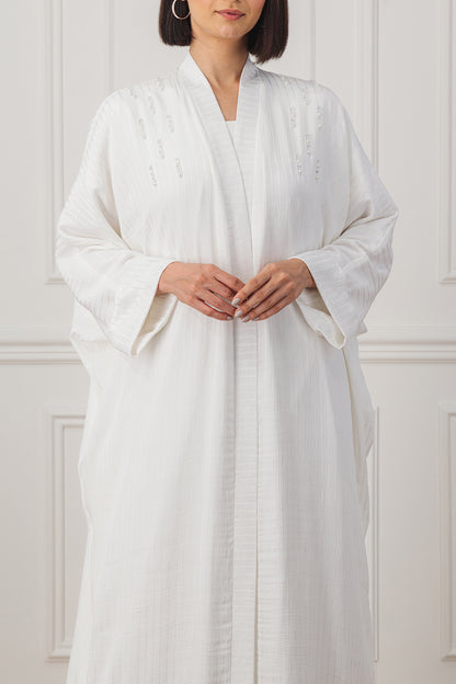 Striped farashah cut abaya with bodice embellishment