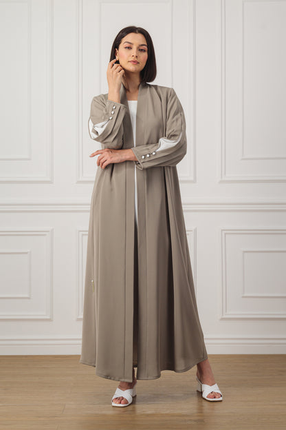 A-line Abaya with contrast box pleats and buttons on the sleeves