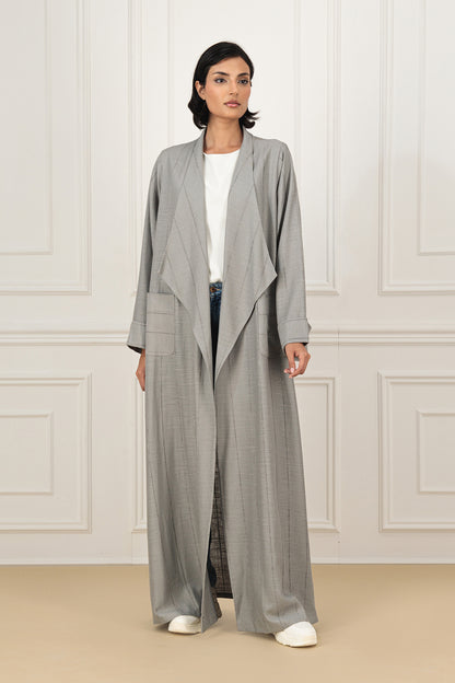 Striped linen abaya with collar