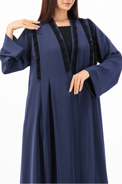Contrast asymmetrical front ruffled with back pleated abaya