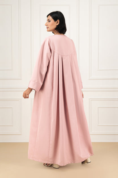 Classic textured set abaya and dress with lapels and touches of beads work