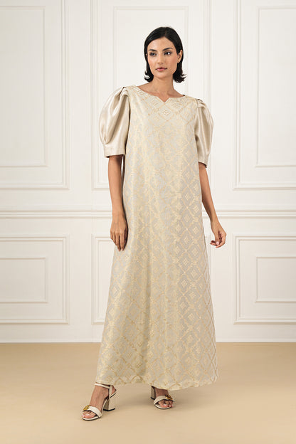 Printed shantung A line dress