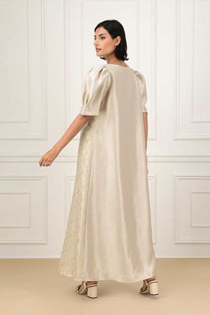 Printed shantung A line dress