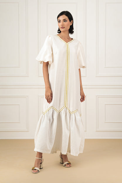 Shantung dress with balloon sleeve