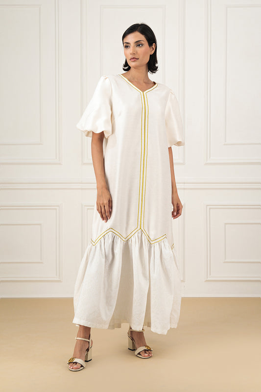 Shantung dress with balloon sleeve