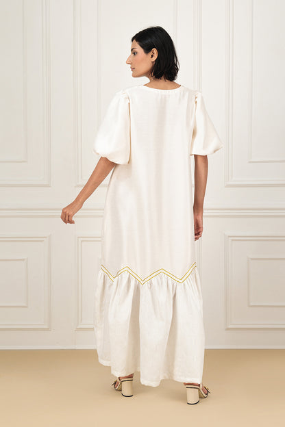 Shantung dress with balloon sleeve