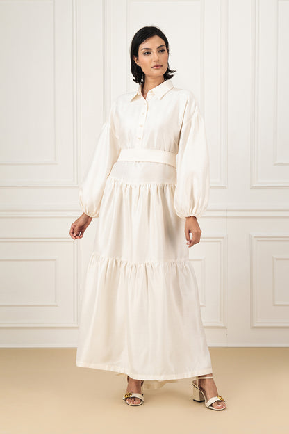 Shantung shirt dress with belt