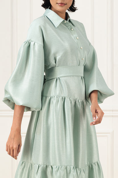 Shantung shirt dress with belt