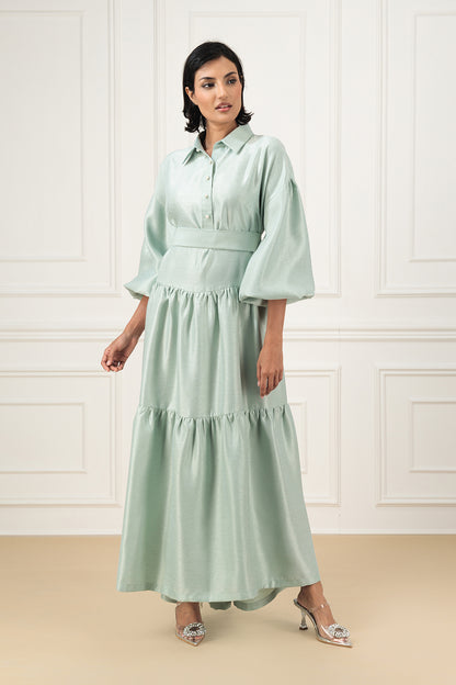 Shantung shirt dress with belt