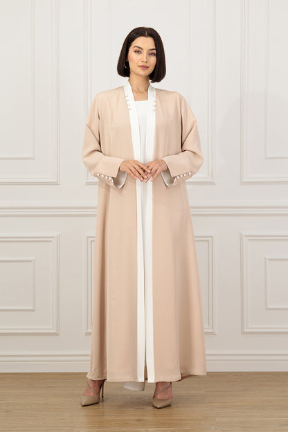 Straight cut Abaya with contrast color block