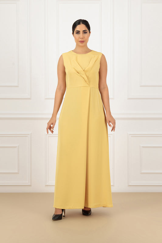 Cross pleated waist line dress