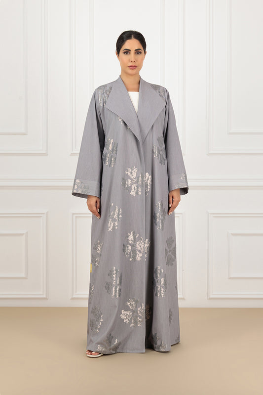 Desert Rose Embossed Collared Cotton Abaya