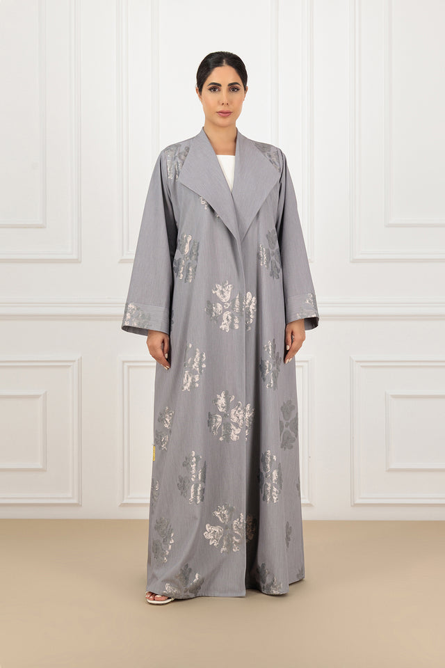 Desert Rose Embossed Collared Cotton Abaya