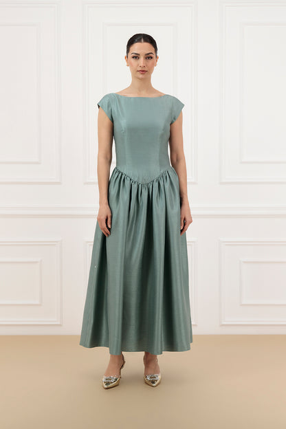 Signatured Shantung abaya and dress Set