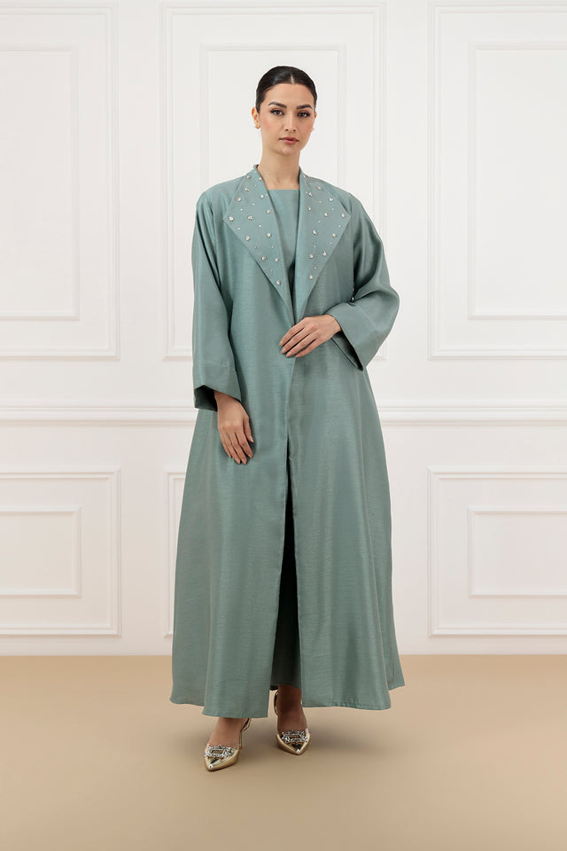 Signatured Shantung abaya and dress (SET)