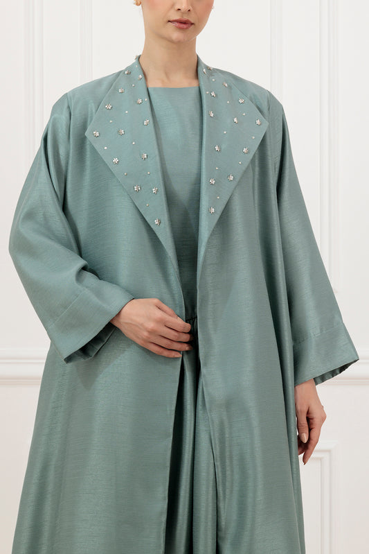 Signatured Shantung abaya and dress (SET)