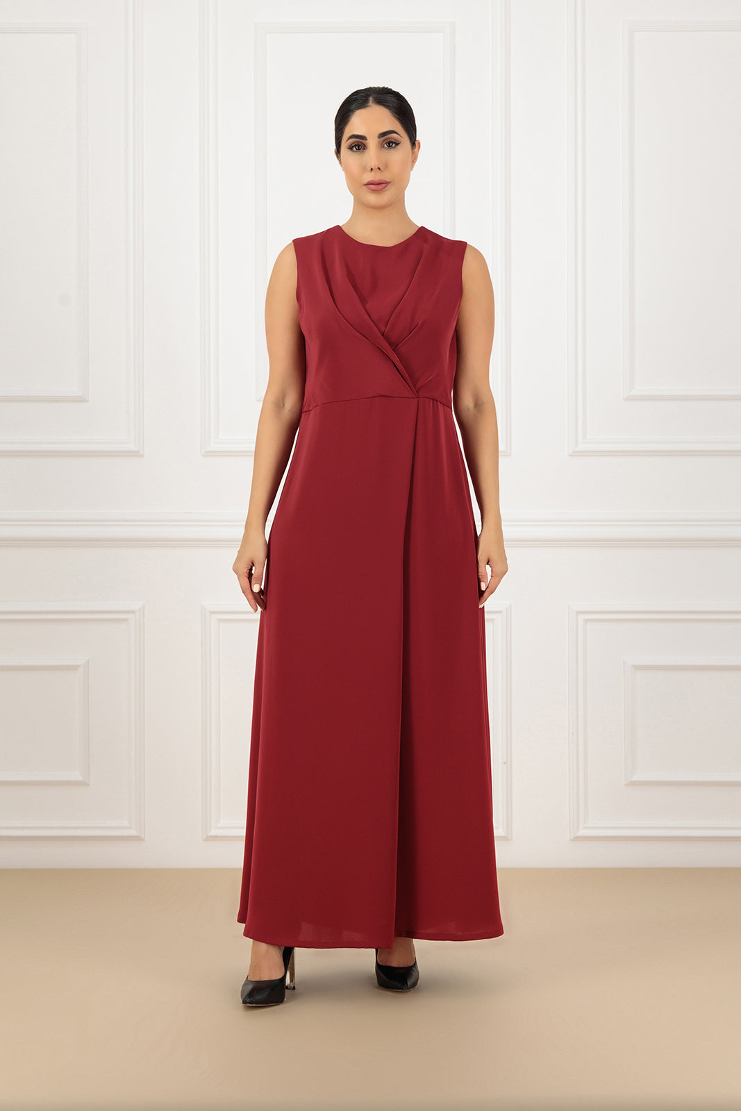 Cross pleated waist line dress