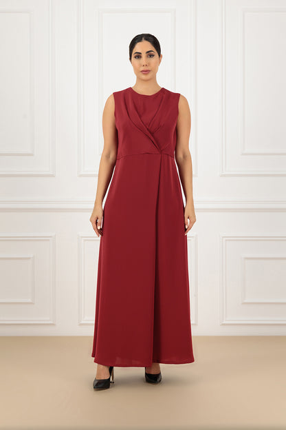 Sleeveless Cross-Pleated Waistline Dress