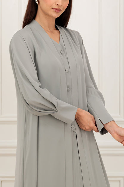 Back draped abaya  set with Vest and Pleated skirt (SET)