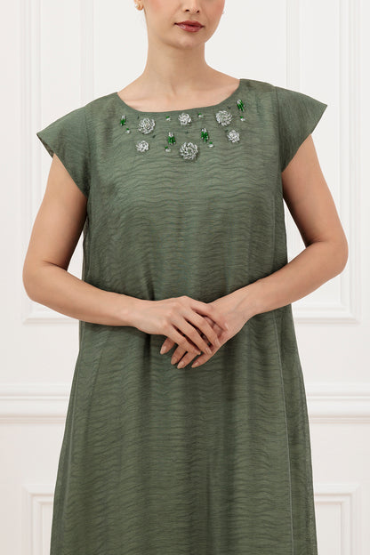 Thread Organza Abaya  and Dress Set