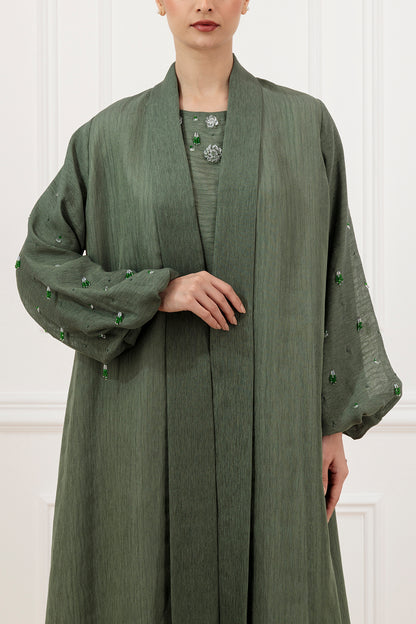 Thread Organza Abaya  and Dress Set