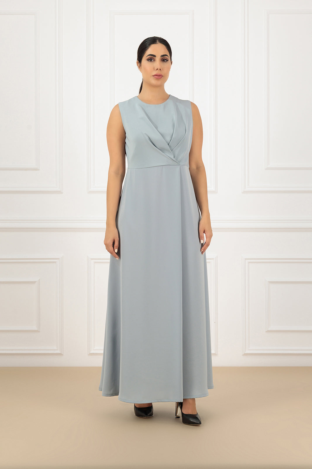 Cross pleated waist line dress